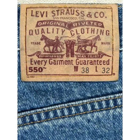 Levi's 550 Vintage 90s Men's 38‎ Relaxed Baggy Straight Denim Blue Jeans - Picture 8 of 9